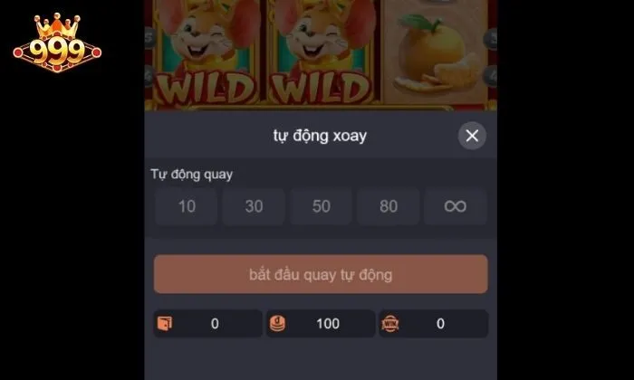 Fortune Mouse 999bet Tính năng Quay tự động cho phép tự động quay hũ theo số vòng người chơi đã chọn