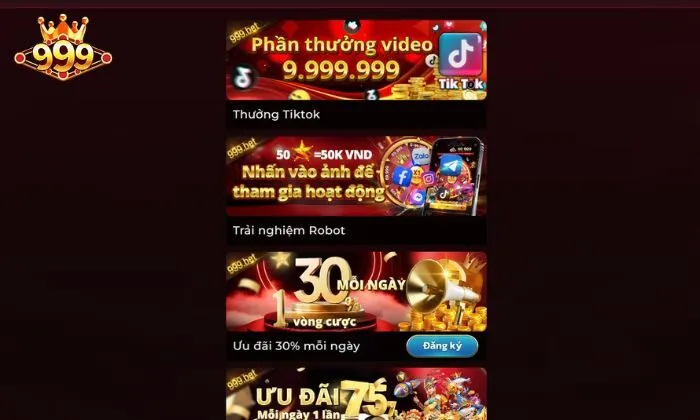 Khuyến mãi 999BET đa dạng và vô cùng hấp dẫn