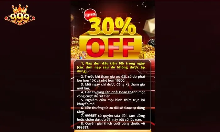 Nhà cái tặng ưu đãi 30% giá trị tiền nạp mỗi ngày cho người chơi
