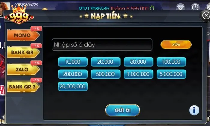 Các bước nạp tiền 999BET nhanh chóng, đơn giản