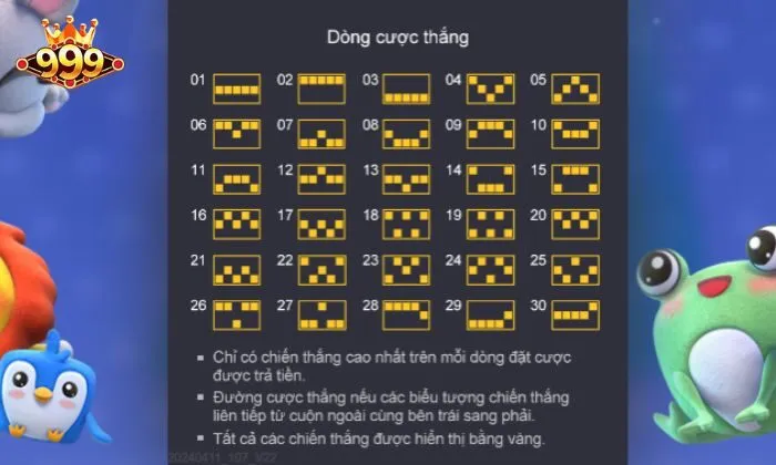 Plushie Frenzy 999BET có tới 30 dòng cược cố định